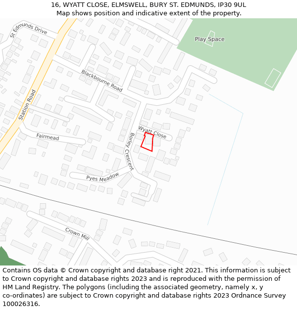 16, WYATT CLOSE, ELMSWELL, BURY ST. EDMUNDS, IP30 9UL: Location map and indicative extent of plot