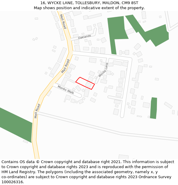 16, WYCKE LANE, TOLLESBURY, MALDON, CM9 8ST: Location map and indicative extent of plot