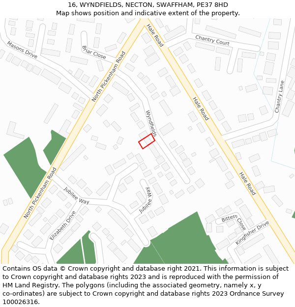 16, WYNDFIELDS, NECTON, SWAFFHAM, PE37 8HD: Location map and indicative extent of plot