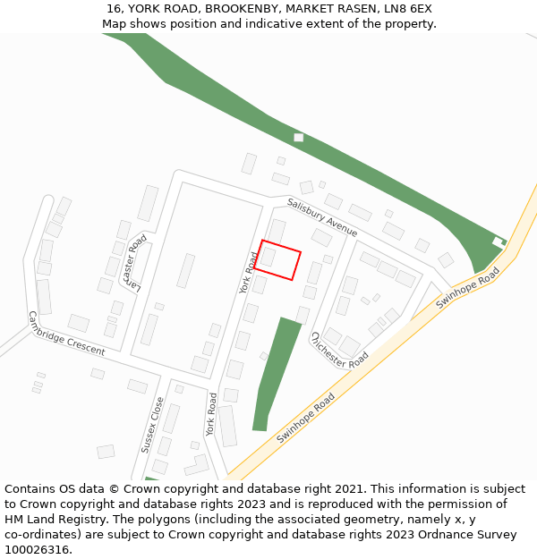 16, YORK ROAD, BROOKENBY, MARKET RASEN, LN8 6EX: Location map and indicative extent of plot