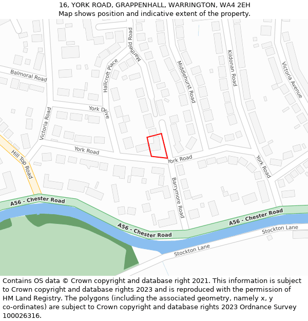 16, YORK ROAD, GRAPPENHALL, WARRINGTON, WA4 2EH: Location map and indicative extent of plot