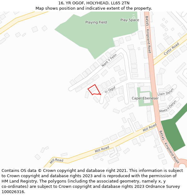 16, YR OGOF, HOLYHEAD, LL65 2TN: Location map and indicative extent of plot