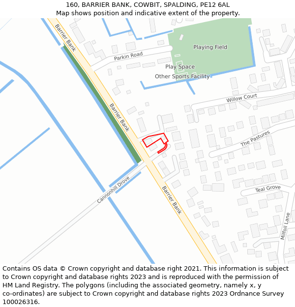 160, BARRIER BANK, COWBIT, SPALDING, PE12 6AL: Location map and indicative extent of plot