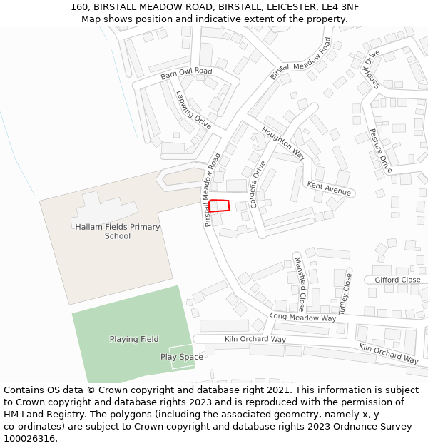 160, BIRSTALL MEADOW ROAD, BIRSTALL, LEICESTER, LE4 3NF: Location map and indicative extent of plot