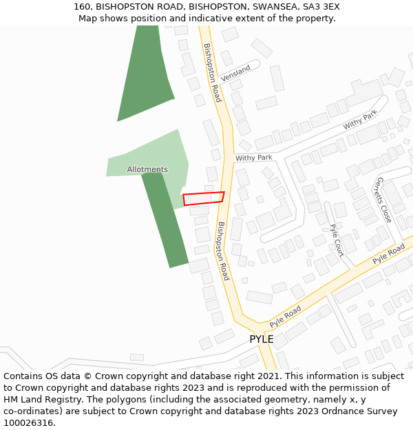 160, BISHOPSTON ROAD, BISHOPSTON, SWANSEA, SA3 3EX: Location map and indicative extent of plot