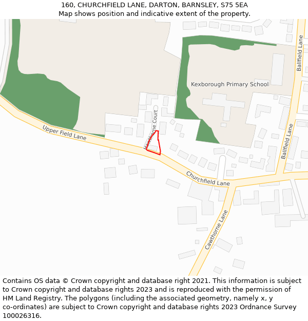 160, CHURCHFIELD LANE, DARTON, BARNSLEY, S75 5EA: Location map and indicative extent of plot