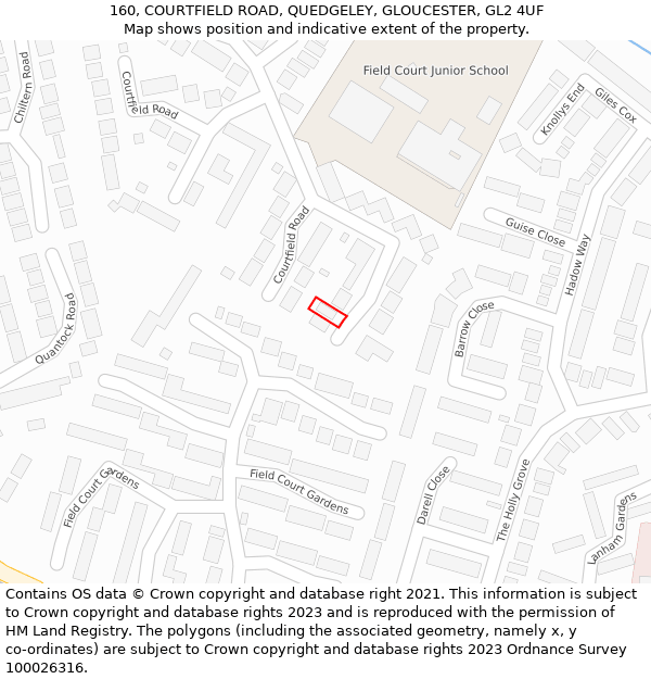 160, COURTFIELD ROAD, QUEDGELEY, GLOUCESTER, GL2 4UF: Location map and indicative extent of plot