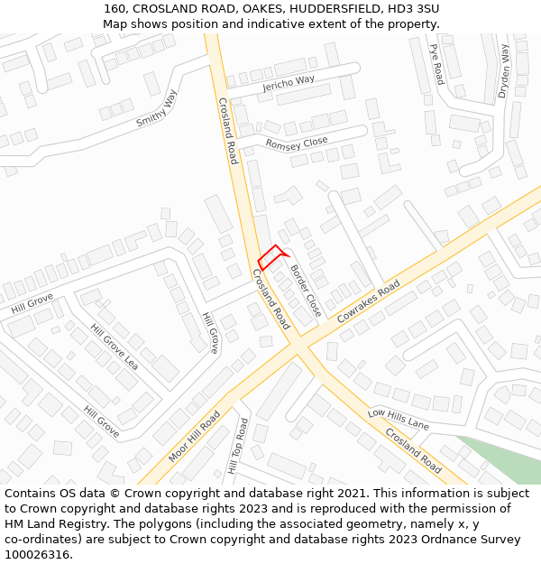 160, CROSLAND ROAD, OAKES, HUDDERSFIELD, HD3 3SU: Location map and indicative extent of plot