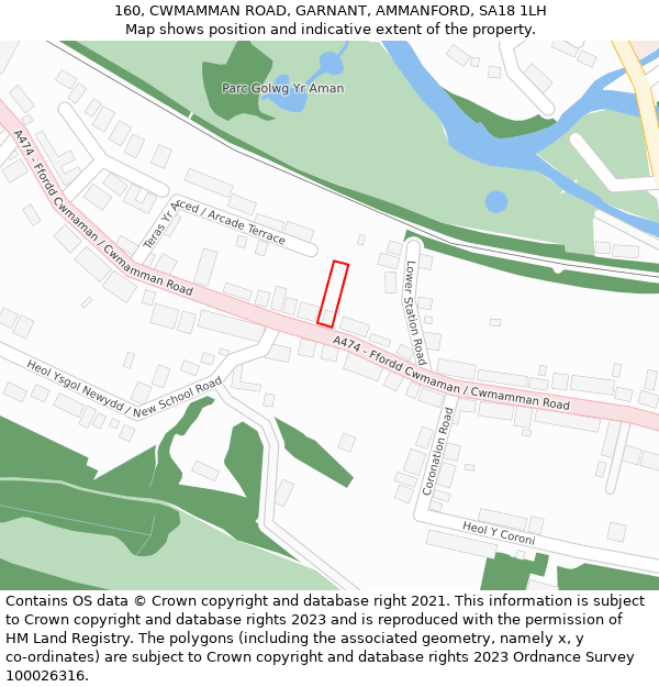 160, CWMAMMAN ROAD, GARNANT, AMMANFORD, SA18 1LH: Location map and indicative extent of plot