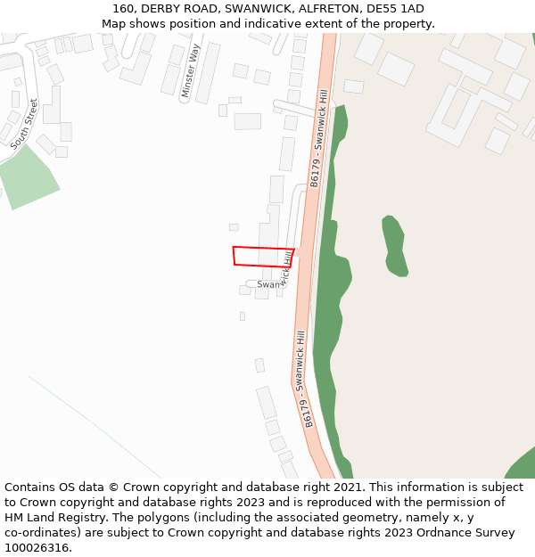 160, DERBY ROAD, SWANWICK, ALFRETON, DE55 1AD: Location map and indicative extent of plot