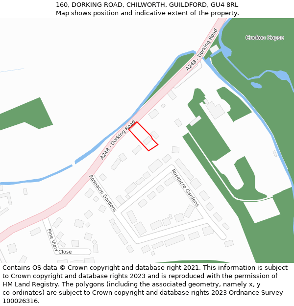 160, DORKING ROAD, CHILWORTH, GUILDFORD, GU4 8RL: Location map and indicative extent of plot