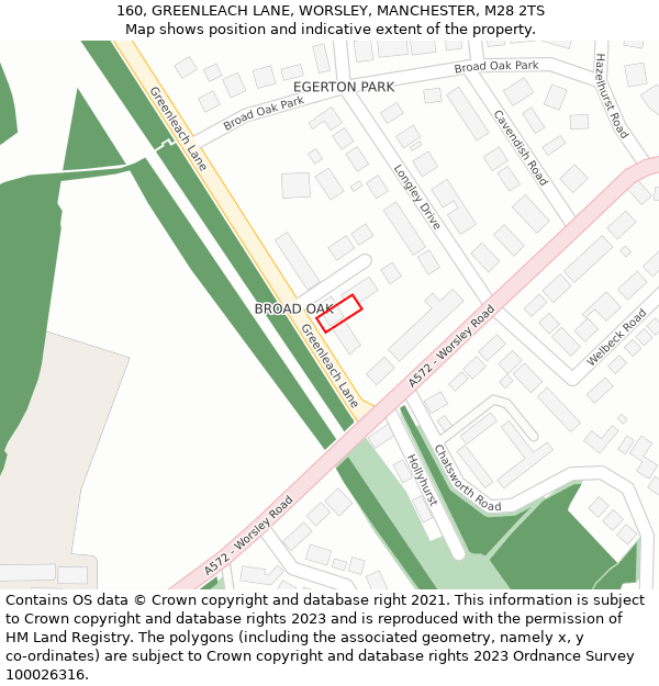 160, GREENLEACH LANE, WORSLEY, MANCHESTER, M28 2TS: Location map and indicative extent of plot