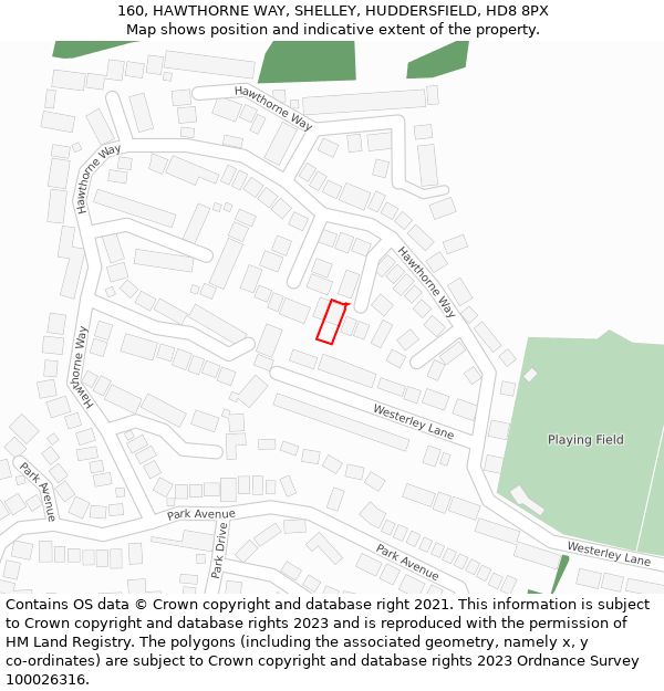 160, HAWTHORNE WAY, SHELLEY, HUDDERSFIELD, HD8 8PX: Location map and indicative extent of plot