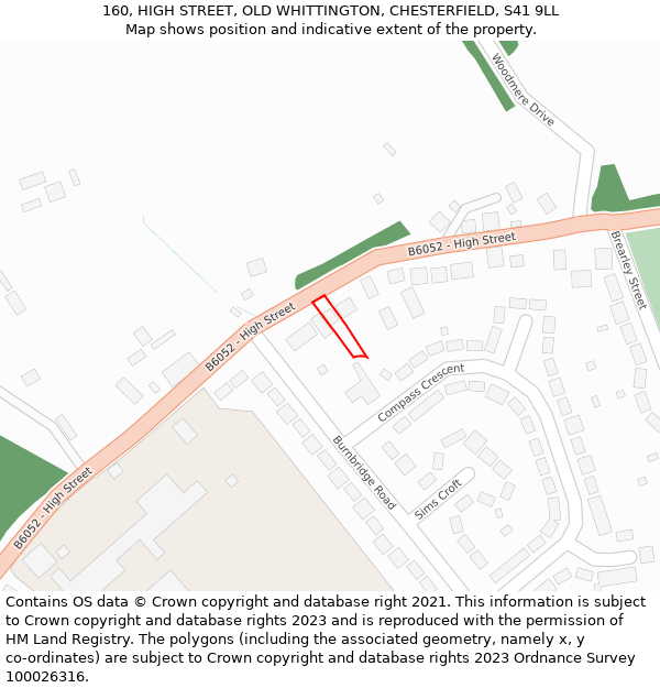 160, HIGH STREET, OLD WHITTINGTON, CHESTERFIELD, S41 9LL: Location map and indicative extent of plot