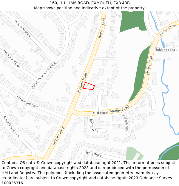 160, HULHAM ROAD, EXMOUTH, EX8 4RB: Location map and indicative extent of plot