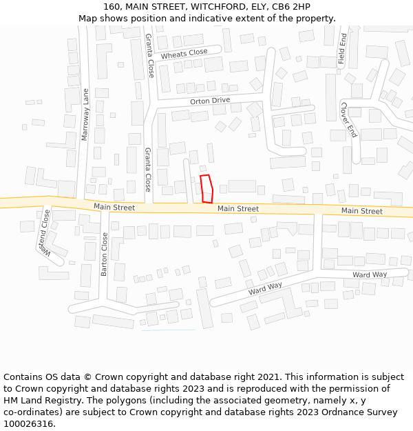 160, MAIN STREET, WITCHFORD, ELY, CB6 2HP: Location map and indicative extent of plot