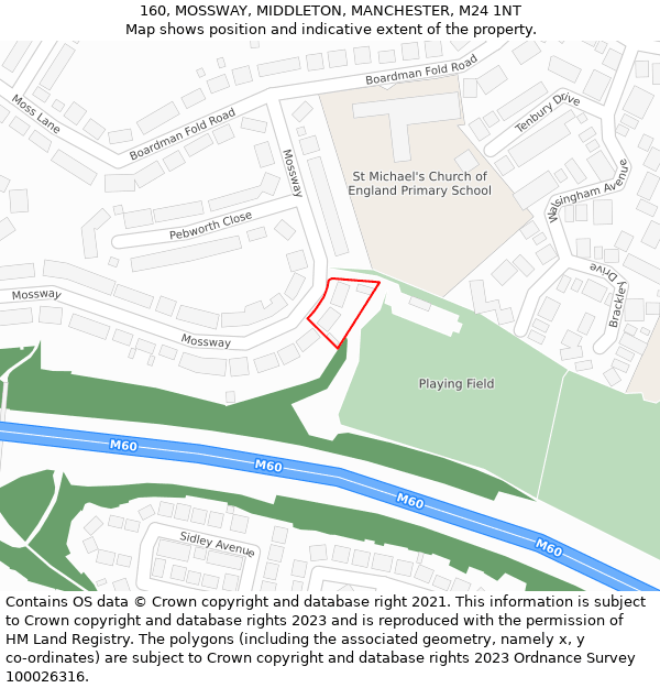 160, MOSSWAY, MIDDLETON, MANCHESTER, M24 1NT: Location map and indicative extent of plot