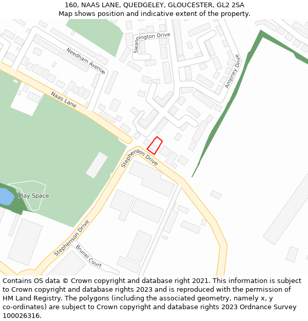 160, NAAS LANE, QUEDGELEY, GLOUCESTER, GL2 2SA: Location map and indicative extent of plot