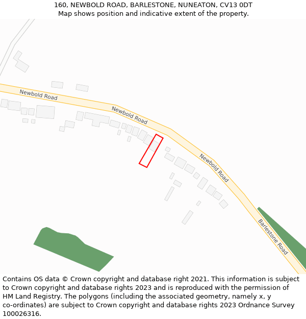 160, NEWBOLD ROAD, BARLESTONE, NUNEATON, CV13 0DT: Location map and indicative extent of plot