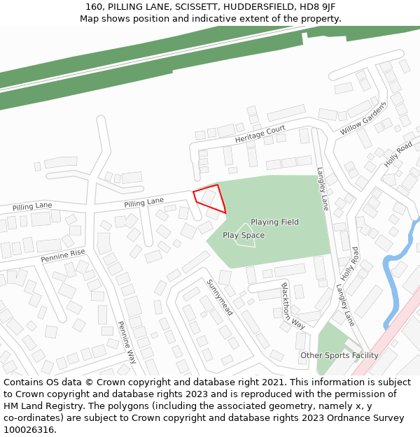 160, PILLING LANE, SCISSETT, HUDDERSFIELD, HD8 9JF: Location map and indicative extent of plot