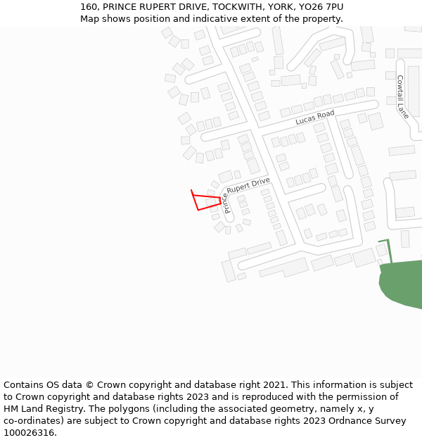 160, PRINCE RUPERT DRIVE, TOCKWITH, YORK, YO26 7PU: Location map and indicative extent of plot