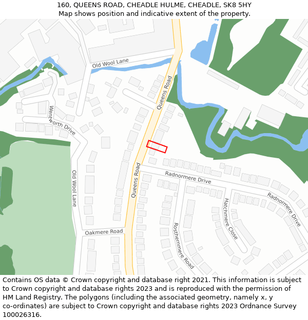 160, QUEENS ROAD, CHEADLE HULME, CHEADLE, SK8 5HY: Location map and indicative extent of plot