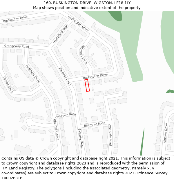 160, RUSKINGTON DRIVE, WIGSTON, LE18 1LY: Location map and indicative extent of plot