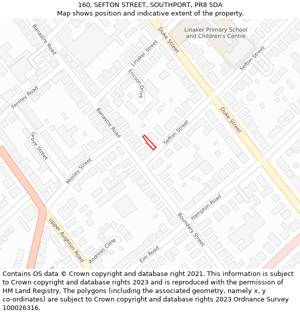 160, SEFTON STREET, SOUTHPORT, PR8 5DA: Location map and indicative extent of plot