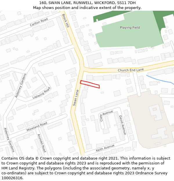 160, SWAN LANE, RUNWELL, WICKFORD, SS11 7DH: Location map and indicative extent of plot