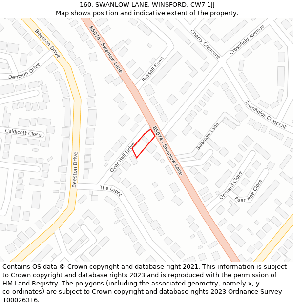 160, SWANLOW LANE, WINSFORD, CW7 1JJ: Location map and indicative extent of plot