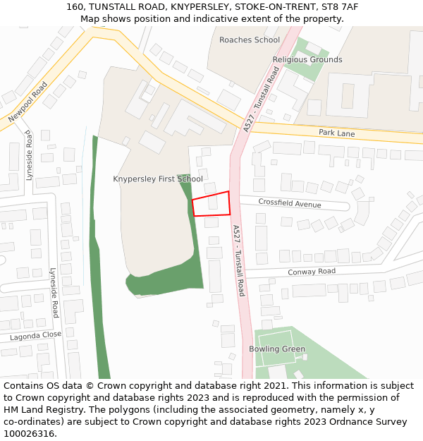 160, TUNSTALL ROAD, KNYPERSLEY, STOKE-ON-TRENT, ST8 7AF: Location map and indicative extent of plot