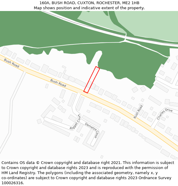 160A, BUSH ROAD, CUXTON, ROCHESTER, ME2 1HB: Location map and indicative extent of plot