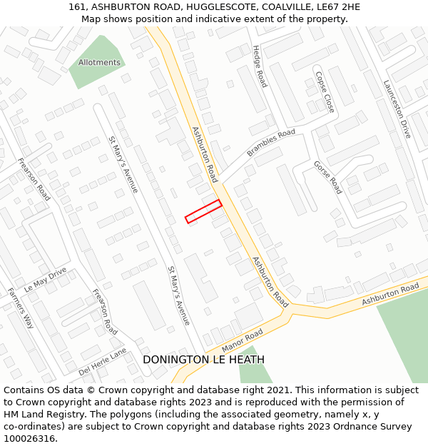 161, ASHBURTON ROAD, HUGGLESCOTE, COALVILLE, LE67 2HE: Location map and indicative extent of plot