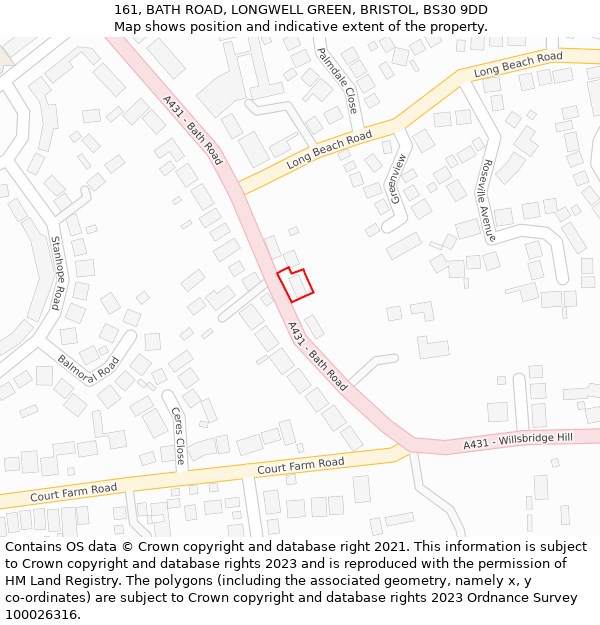 161, BATH ROAD, LONGWELL GREEN, BRISTOL, BS30 9DD: Location map and indicative extent of plot