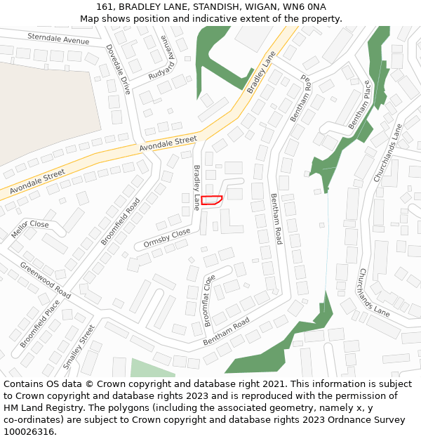 161, BRADLEY LANE, STANDISH, WIGAN, WN6 0NA: Location map and indicative extent of plot