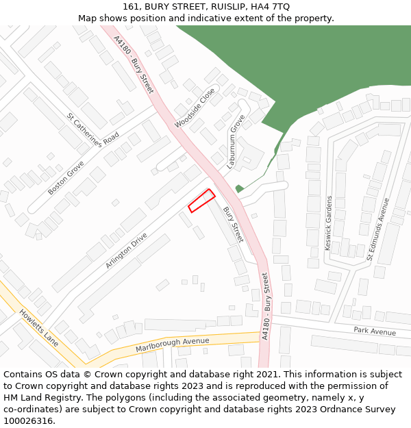 161, BURY STREET, RUISLIP, HA4 7TQ: Location map and indicative extent of plot