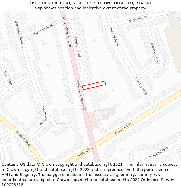 161, CHESTER ROAD, STREETLY, SUTTON COLDFIELD, B74 3NE: Location map and indicative extent of plot