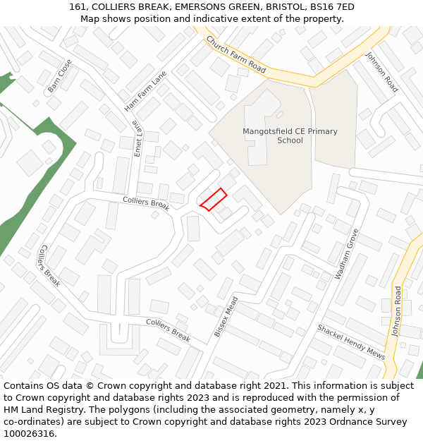 161, COLLIERS BREAK, EMERSONS GREEN, BRISTOL, BS16 7ED: Location map and indicative extent of plot