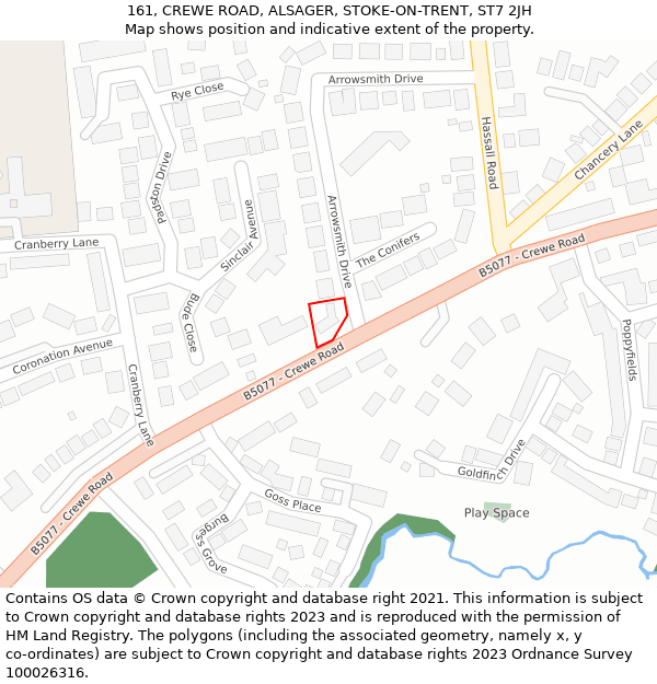161, CREWE ROAD, ALSAGER, STOKE-ON-TRENT, ST7 2JH: Location map and indicative extent of plot