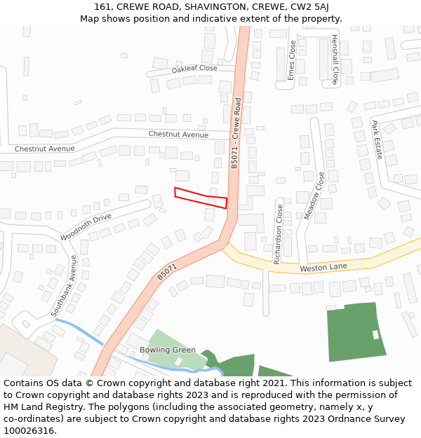 161, CREWE ROAD, SHAVINGTON, CREWE, CW2 5AJ: Location map and indicative extent of plot