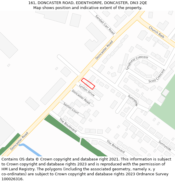 161, DONCASTER ROAD, EDENTHORPE, DONCASTER, DN3 2QE: Location map and indicative extent of plot