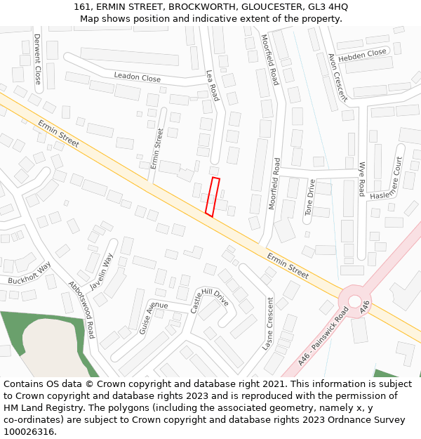 161, ERMIN STREET, BROCKWORTH, GLOUCESTER, GL3 4HQ: Location map and indicative extent of plot