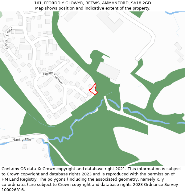 161, FFORDD Y GLOWYR, BETWS, AMMANFORD, SA18 2GD: Location map and indicative extent of plot