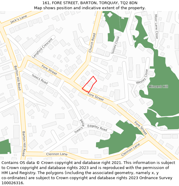 161, FORE STREET, BARTON, TORQUAY, TQ2 8DN: Location map and indicative extent of plot