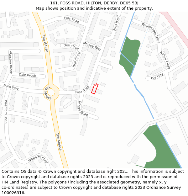 161, FOSS ROAD, HILTON, DERBY, DE65 5BJ: Location map and indicative extent of plot