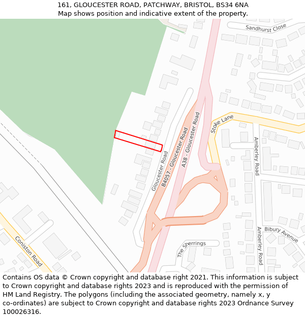 161, GLOUCESTER ROAD, PATCHWAY, BRISTOL, BS34 6NA: Location map and indicative extent of plot