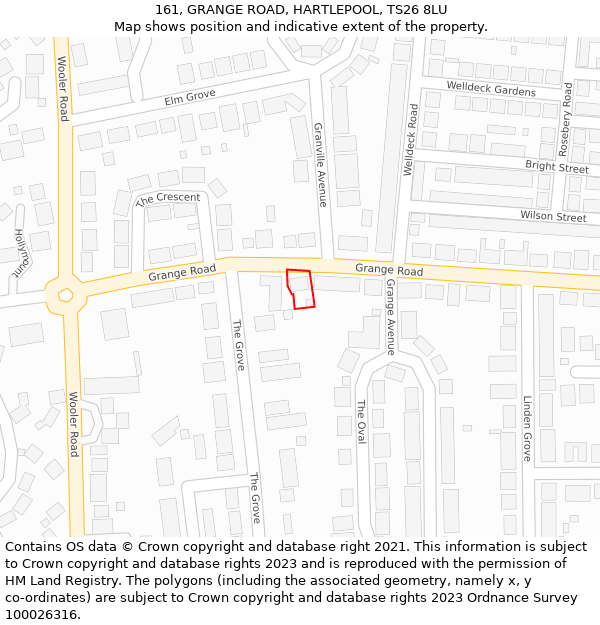 161, GRANGE ROAD, HARTLEPOOL, TS26 8LU: Location map and indicative extent of plot