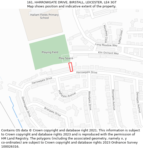 161, HARROWGATE DRIVE, BIRSTALL, LEICESTER, LE4 3GT: Location map and indicative extent of plot