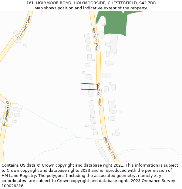 161, HOLYMOOR ROAD, HOLYMOORSIDE, CHESTERFIELD, S42 7DR: Location map and indicative extent of plot