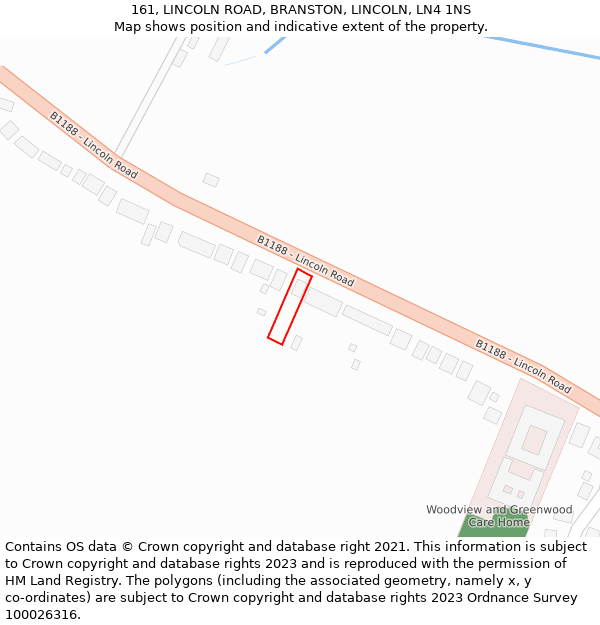 161, LINCOLN ROAD, BRANSTON, LINCOLN, LN4 1NS: Location map and indicative extent of plot